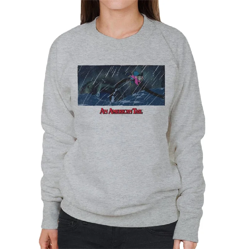 An American Tail Fievel Holding On Women's Sweatshirt Hoodie with Hem Raw Edge Edgy Unfinished An American Tail Fievel Holding On Women's Sweatshirt Hoodie with Hem Raw Edge Edgy Unfinished
