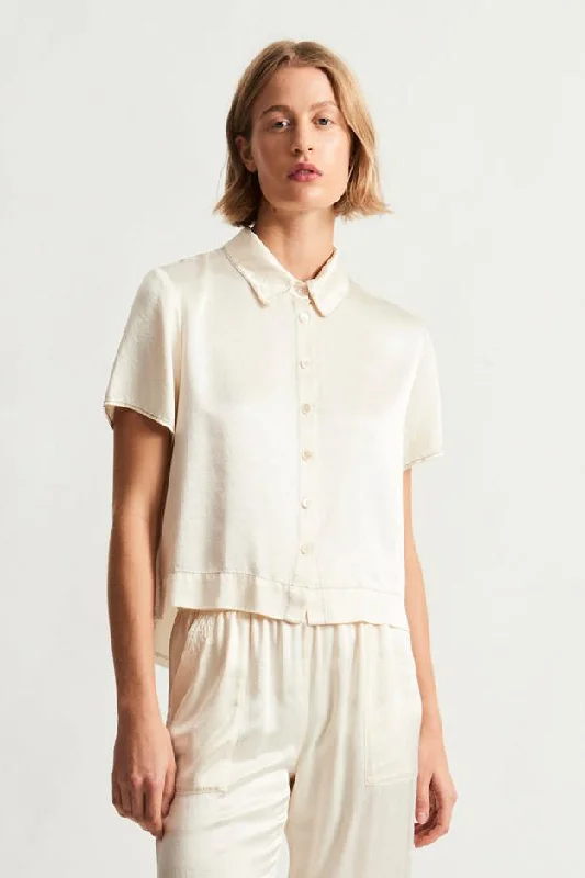 Pebble Satin Ivory Calista Blouse Chic Ruffle Blouse