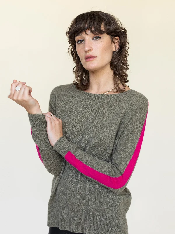 Cashmere Sweater with Striped Sleeve Slim Fit Regular Fit Oversized