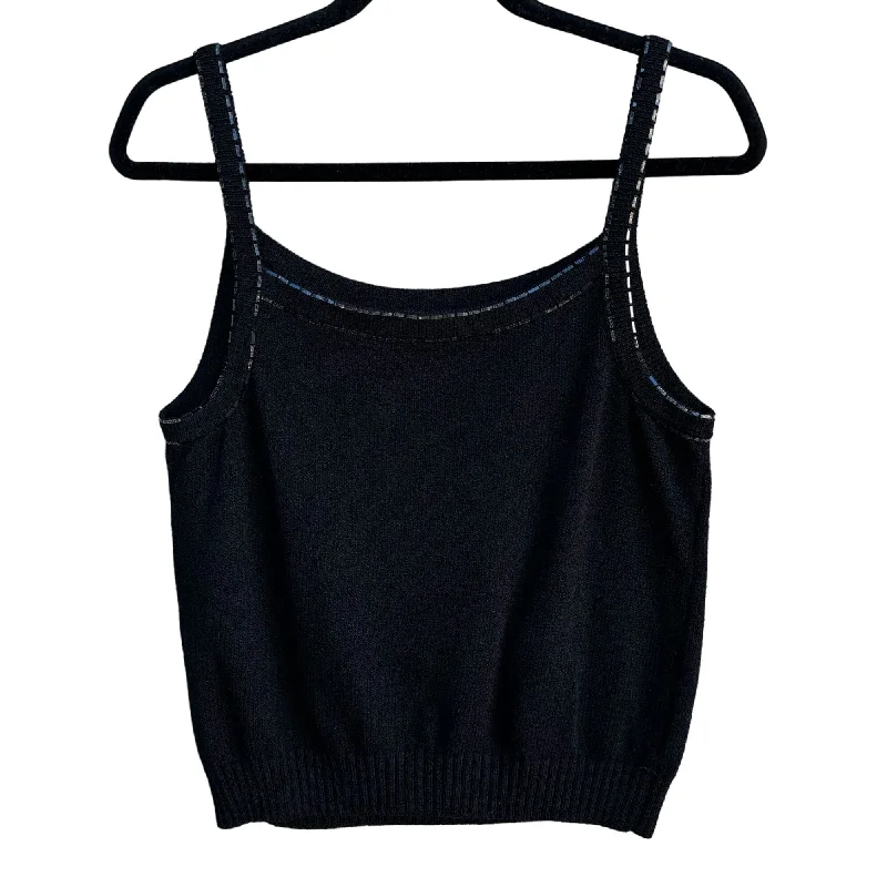St John Vintage Women's Black Santana Knit Sequin Formal Tank Sweater Top Real Fur Shearling Chenille St John Vintage Women's Black Santana Knit Sequin Formal Tank Sweater Top Real Fur Shearling Chenille