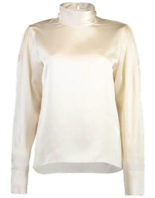 High Neck Silk Blouse Lightweight Linen Blouse