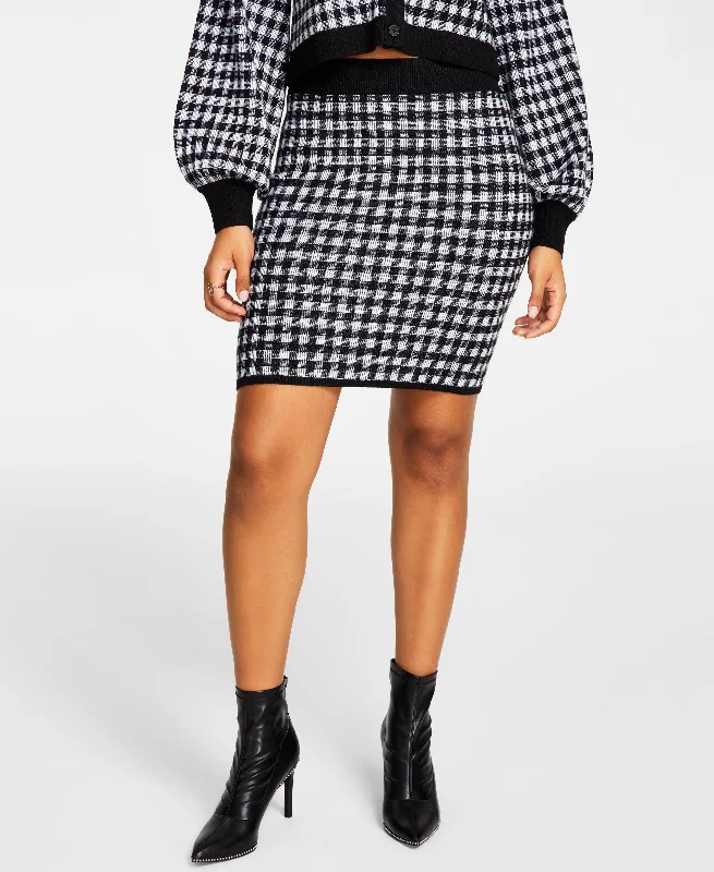 Women's Checkered Sweater Skirt Embroidered Appliqued Beaded
