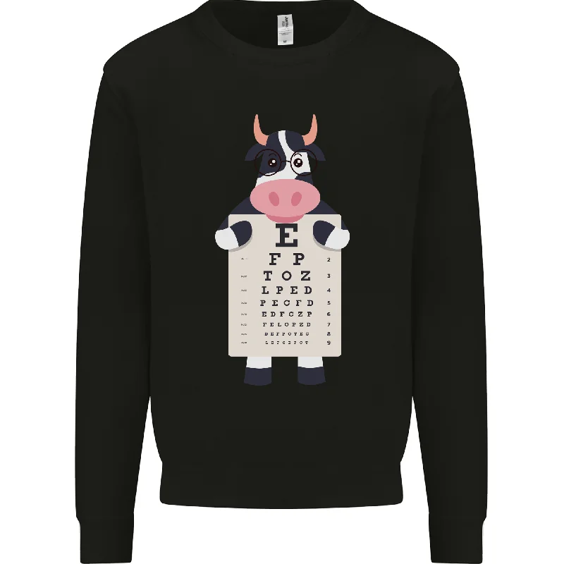A Cow Holding a Snellen Eye Chart Glasses Mens Sweatshirt Jumper Hoodie with Rolled Sleeves Casual Relaxed A Cow Holding a Snellen Eye Chart Glasses Mens Sweatshirt Jumper Hoodie with Rolled Sleeves Casual Relaxed