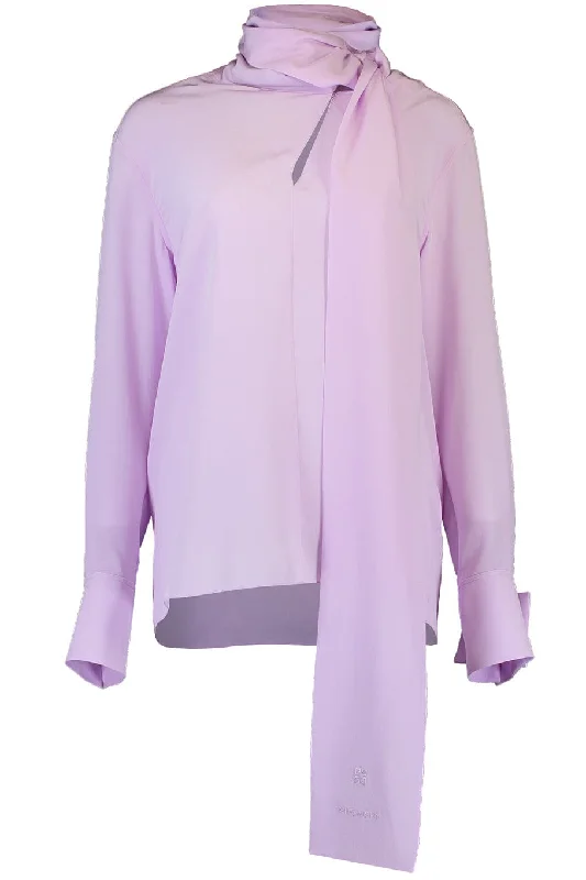 Long Sleeve Blouse With Lavaliere Collar Classic Minimalist Blouse