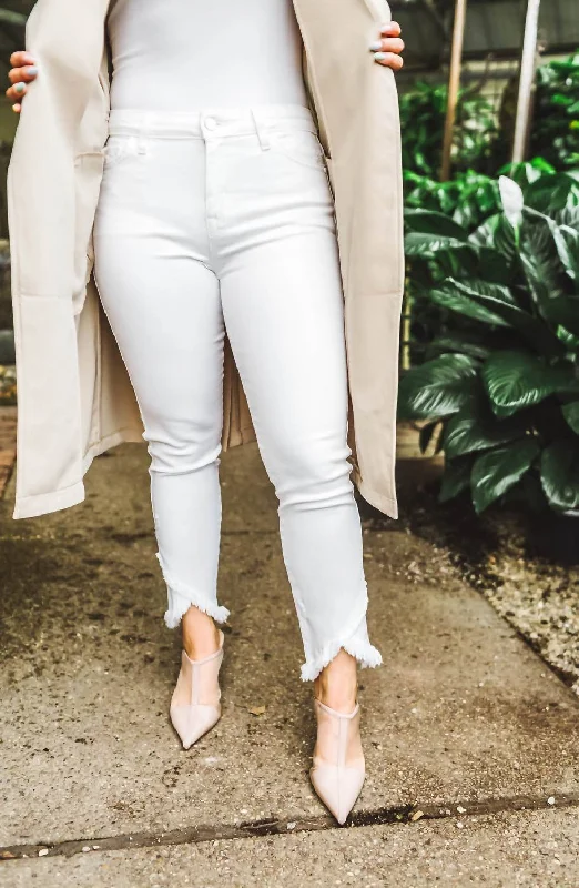 Straight Leg Piece Crop Jean In White Classic Button Fly Jeans