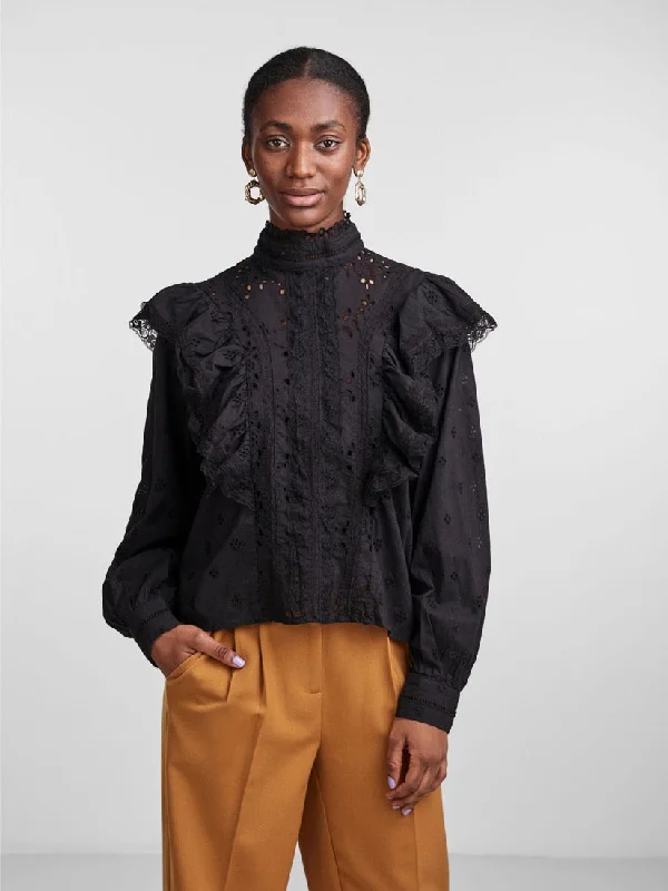 Motana High Neck Blouse Black Drape Neck Blouse