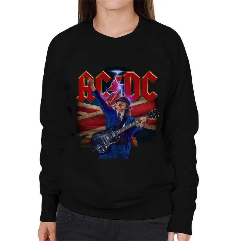 AC/DC Logo Angus Young Union Flag Lightning Women's Sweatshirt Hoodie with Pastel Soft Subtle AC/DC Logo Angus Young Union Flag Lightning Women's Sweatshirt Hoodie with Pastel Soft Subtle