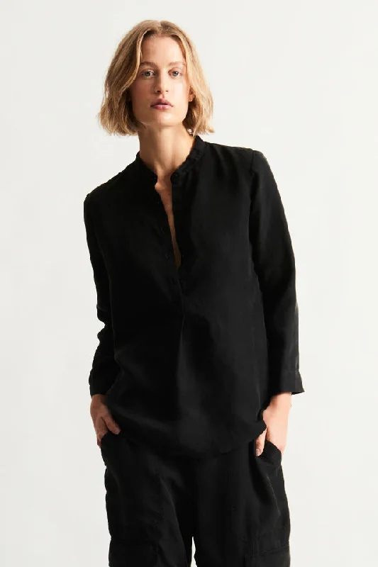 Silk Black Perfect Henley Blouse Pastel Color Blouse