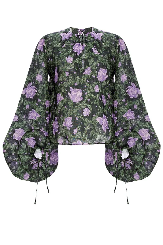 Carmesi Light Linen Blouse Floral Chiffon Blouse