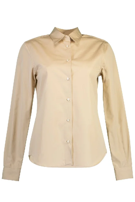 Long Sleeve Cotton Blouse - Beige Subtle Shimmer Blouse