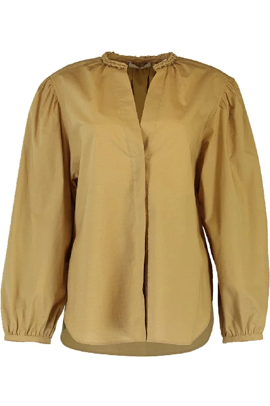 Braid Trim Band Collar Blouse Embellished Collar Blouse