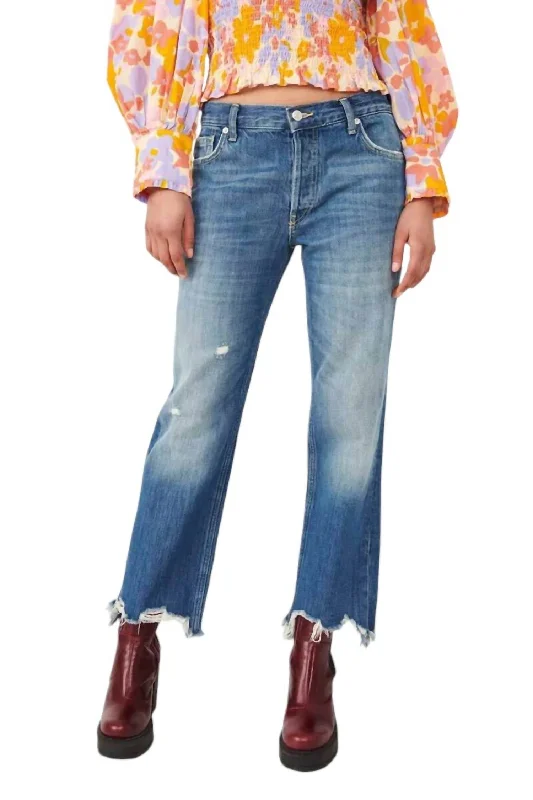 Maggie Mid Rise Straight Leg Jeans In Sequoia Blue Fashionable Relaxed Fit Denim