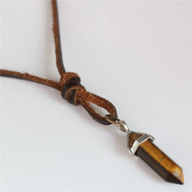 Trendy Brown Genuine Top Leather Sweater Chain Tiger Eye Pillar Stone Pendant Necklace Men Women Homme Male Cowboy Jewelry Plaid Sweater Polka Dot Checkered Trendy Brown Genuine Top Leather Sweater Chain Tiger Eye Pillar Stone Pendant Necklace Men Women Homme Male Cowboy Jewelry Plaid Sweater Polka Dot Checkered