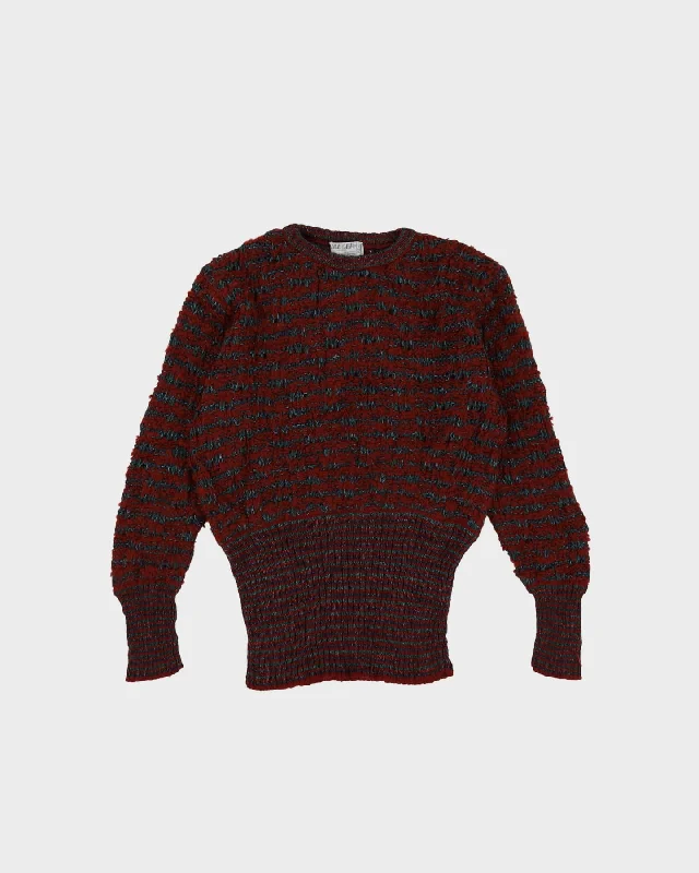 1980s Jaeger Burgundy Knitted Jumper - S Mesh Sweater Canvas Denim