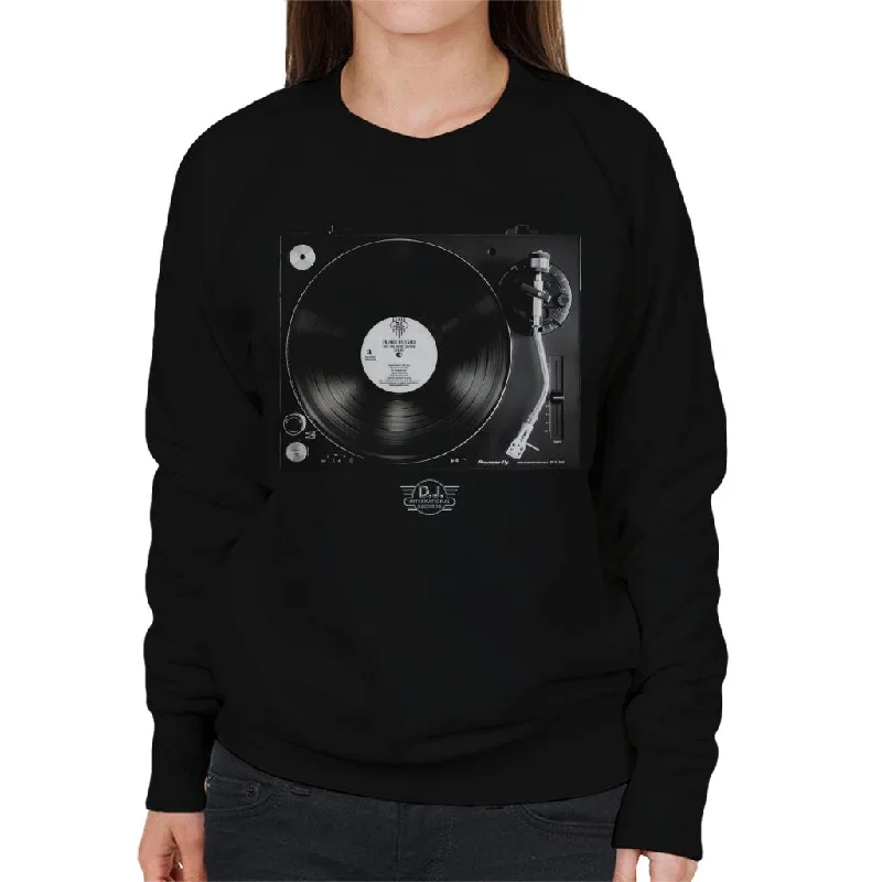 DJ International Records Turntable Women's Sweatshirt Hoodie with Gradient Ombre Colorful DJ International Records Turntable Women's Sweatshirt Hoodie with Gradient Ombre Colorful