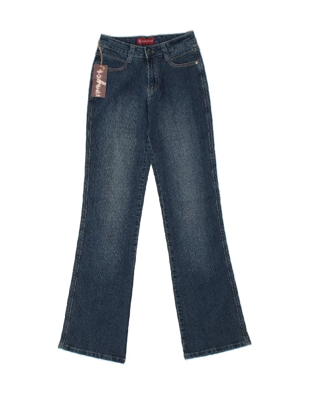 VINTAGE Womens Bootcut Jeans W26 L31  Blue Cotton Fashionable Raw Hemmed Jeans