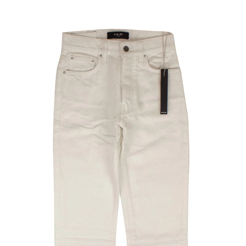 White Cropped Straight Stack Jeans Fashionable Raw Hem Bootcut Jeans