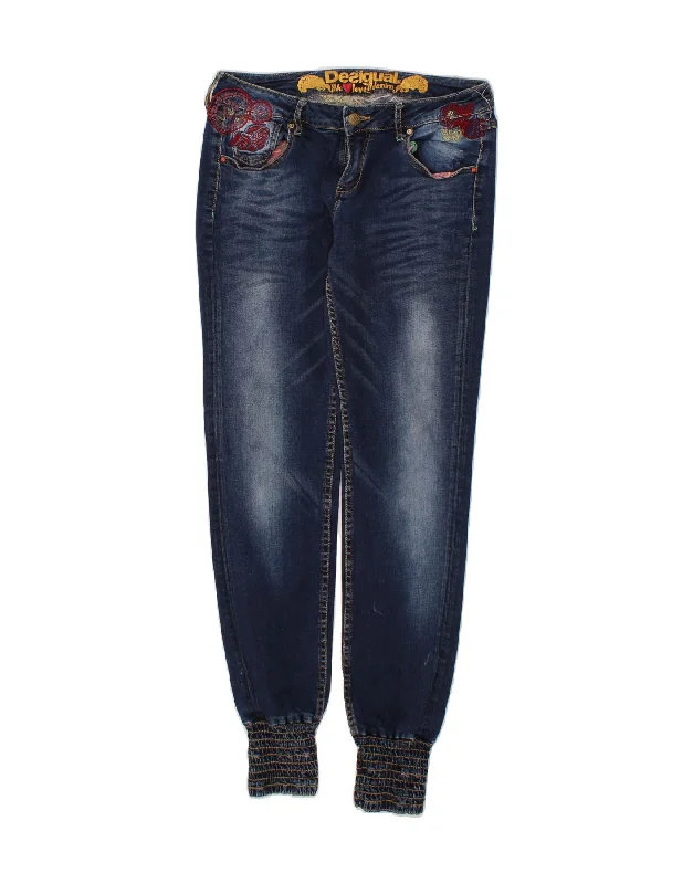 DESIGUAL Womens Joggers Slim Jeans W32 L31 Navy Blue Trendy Low-Rise Bootcut Jeans