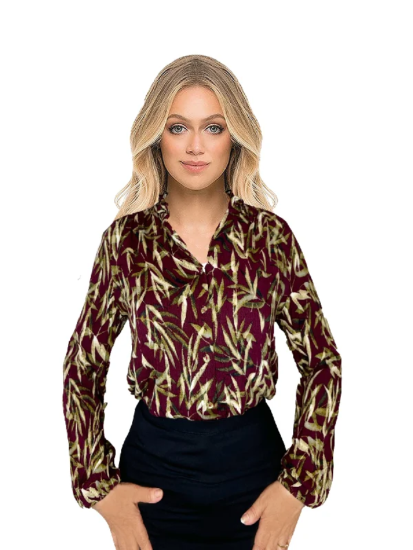 JCL Ruffled Neck Blouse Top Boho Chic Blouse