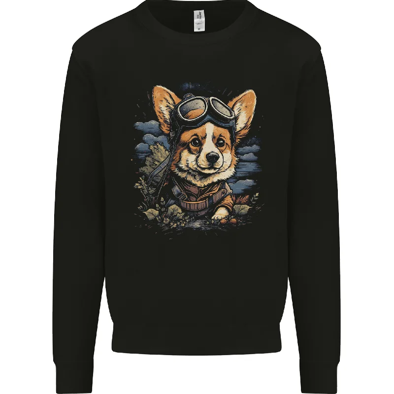 A Cute Corgi Mens Sweatshirt Jumper Hoodie with Hem Frayed Vintage Worn