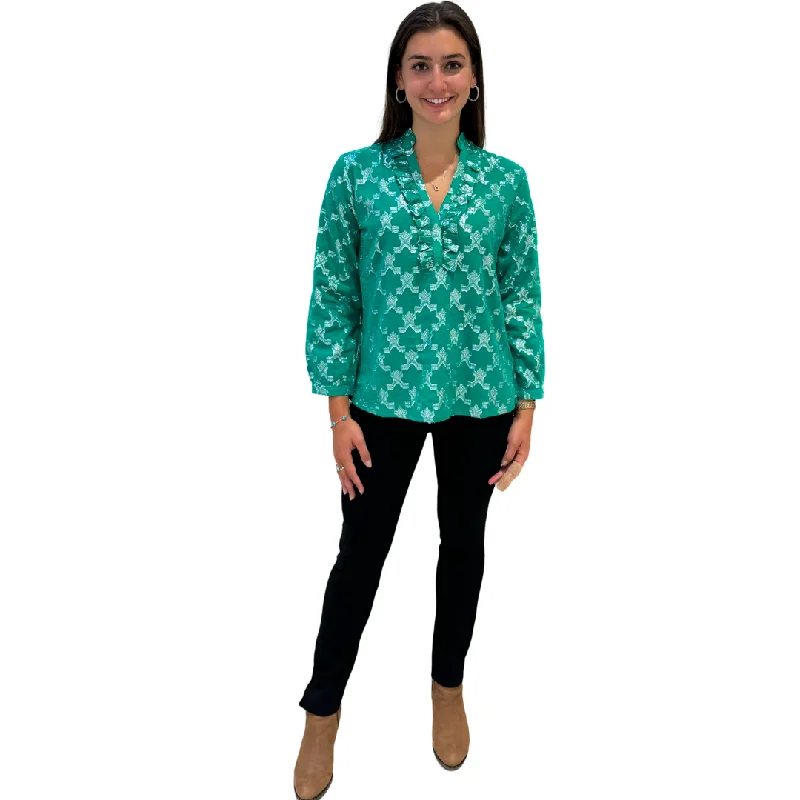 The Emerson Metallic Green and Silver Blouse Satin Bow Blouse