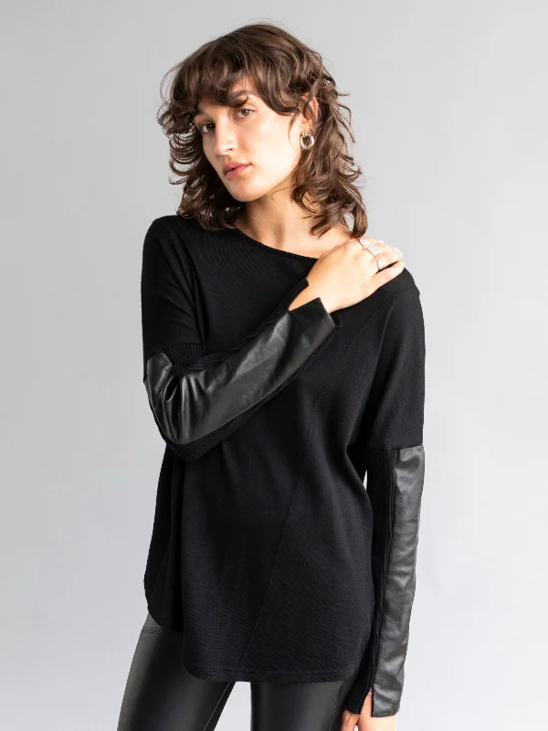 Knit Jumper with Leather Insert Sleeves NEW COLOURWAYS Chenille Fabric Brocade Fabric Lace Fabric