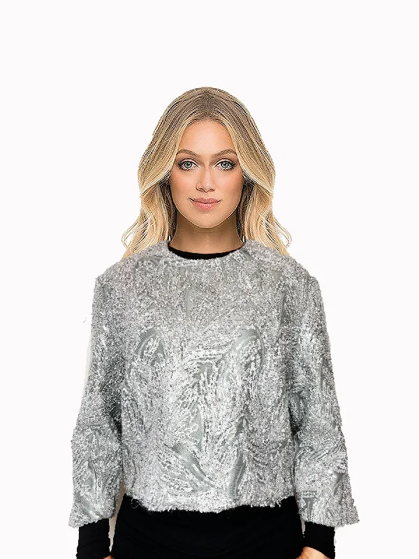 Ksenia Blouse Elegant Sequins Top Classic White Blouse