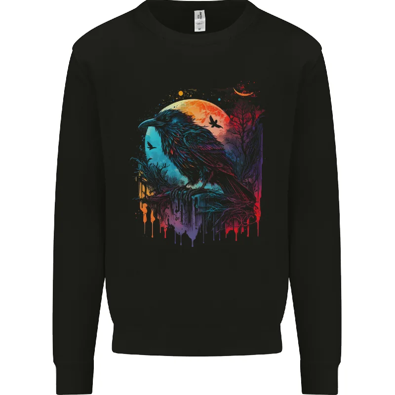 A Crow With a Fantasy Moon Mens Sweatshirt Jumper Hoodie with Zipper Versatile Modern A Crow With a Fantasy Moon Mens Sweatshirt Jumper Hoodie with Zipper Versatile Modern