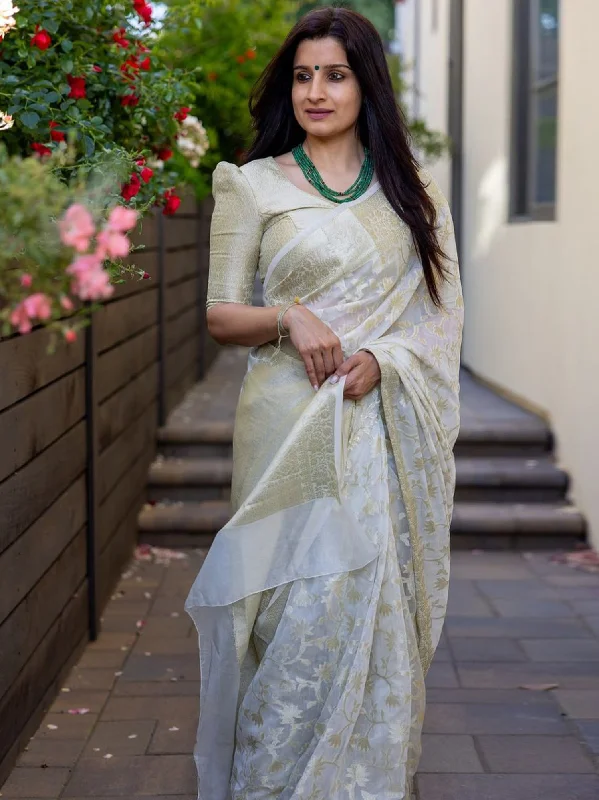 Banarasi Soft Silk woven zari Saree with unstitched Blouse AY40141 Feminine Satin Blouse