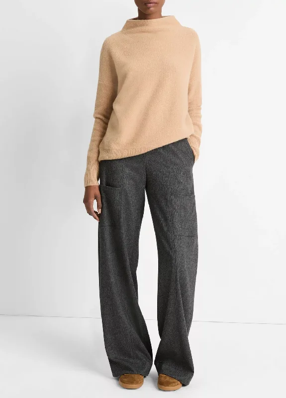 Cashmere Funnel Neck Sweater - Camel Satin Blend Silk Blend Wool Blend
