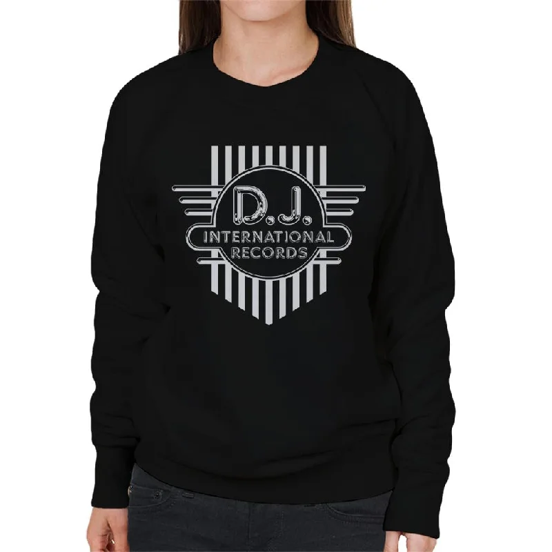 DJ International Records Cross Logo Women's Sweatshirt Hoodie with Batwing Sleeves Loose Dramatic DJ International Records Cross Logo Women's Sweatshirt Hoodie with Batwing Sleeves Loose Dramatic