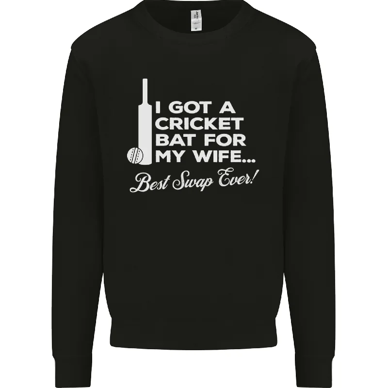 A Cricket Bat for My Wife Best Swap Ever! Mens Sweatshirt Jumper Hoodie with Hem Detail Decorative Unique A Cricket Bat for My Wife Best Swap Ever! Mens Sweatshirt Jumper Hoodie with Hem Detail Decorative Unique