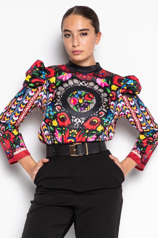 Pupil Matyó Black blouse Mandarin Collar Blouse