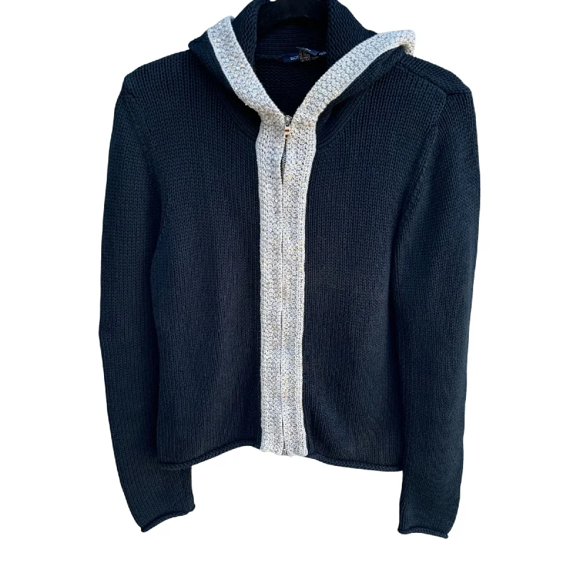 Boston Proper Womens Black Hooded Sequin Trim Knit Full Zip Cardigan Sweater Med Cotton Fabric Linen Fabric Terry Fabric Boston Proper Womens Black Hooded Sequin Trim Knit Full Zip Cardigan Sweater Med Cotton Fabric Linen Fabric Terry Fabric