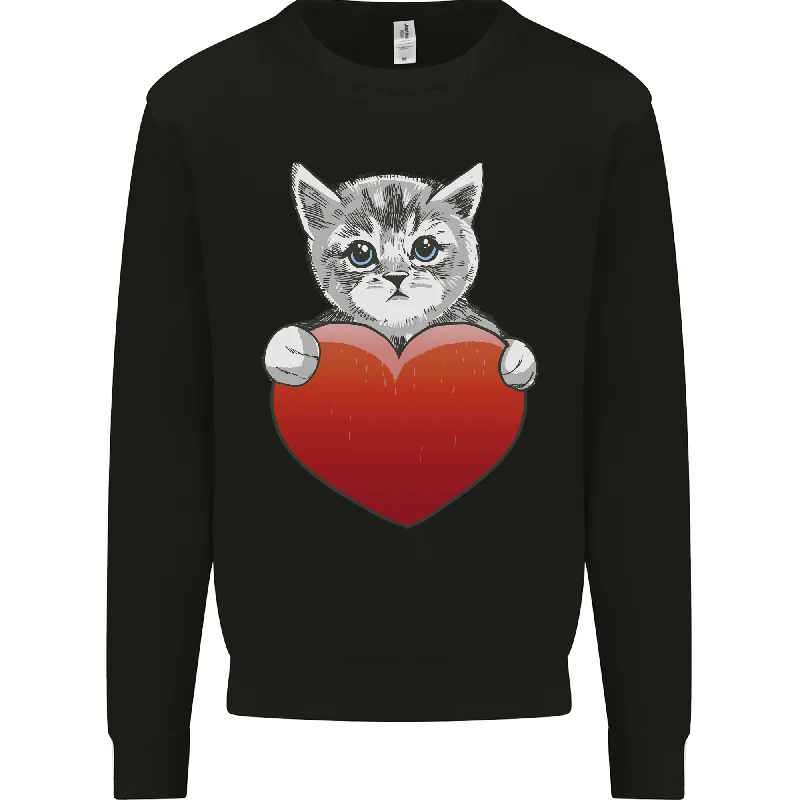 A Cute Cat With a Heart Love Valentines Day Mens Sweatshirt Jumper Hoodie with Magnetic Closure Innovative Modern A Cute Cat With a Heart Love Valentines Day Mens Sweatshirt Jumper Hoodie with Magnetic Closure Innovative Modern