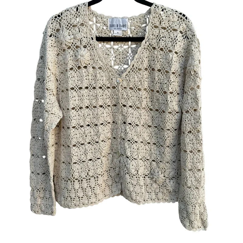 David Dart Vintage Womens Tan Crochet Floral Pearlized Button Cardigan Sweater XL Knit Fabric Woven Fabric Fleece Fabric David Dart Vintage Womens Tan Crochet Floral Pearlized Button Cardigan Sweater XL Knit Fabric Woven Fabric Fleece Fabric