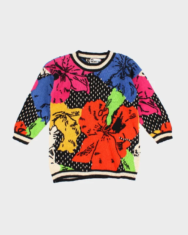 Woman's Vintage Floral Print Chunky Knit Sweater - M Long Sweater Short Sweater Cropped Sweater Woman's Vintage Floral Print Chunky Knit Sweater - M Long Sweater Short Sweater Cropped Sweater