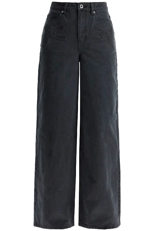 Self Portrait Women's Straight Jeans With Bows Casual High-Waisted Bootcut Jeans