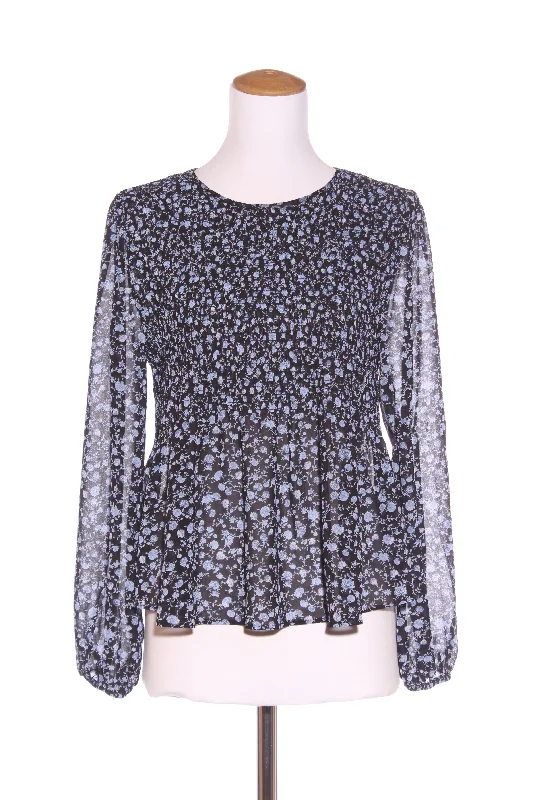 WHISTLE - Blue floral shirred blouse! 12 Chic Off-Shoulder Blouse