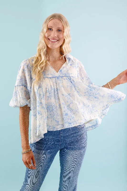Listen To the Wind Blouse-Blue Chic Wrap Blouse