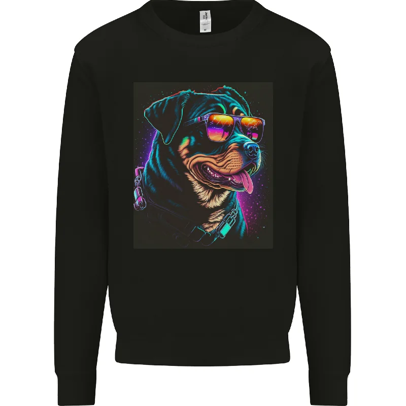 A Cool Rottweiler With Glasses Dog Mens Sweatshirt Jumper Hoodie with Crew Neck Simple Timeless A Cool Rottweiler With Glasses Dog Mens Sweatshirt Jumper Hoodie with Crew Neck Simple Timeless