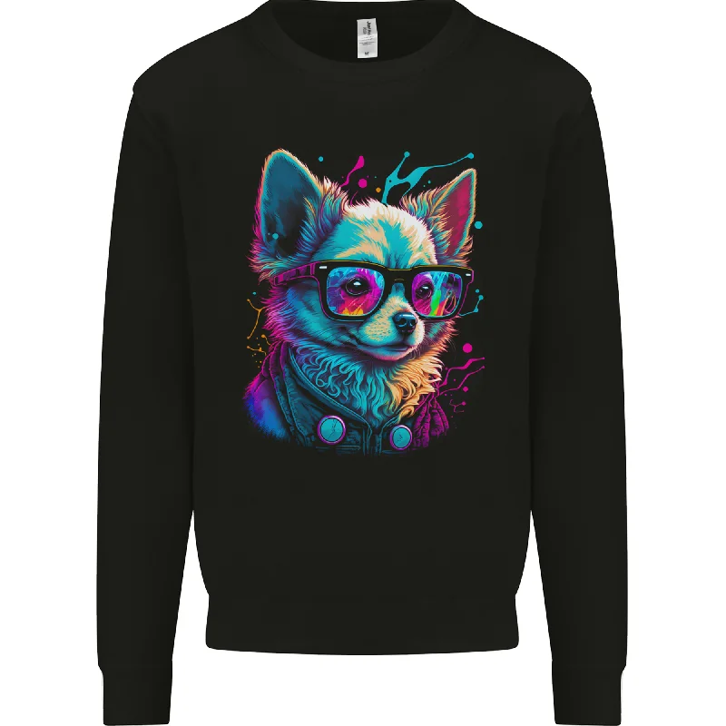 A Cute Chihuahua With Glasses Dog Mens Sweatshirt Jumper Hoodie with High-Low Hem Asymmetrical Trendy A Cute Chihuahua With Glasses Dog Mens Sweatshirt Jumper Hoodie with High-Low Hem Asymmetrical Trendy