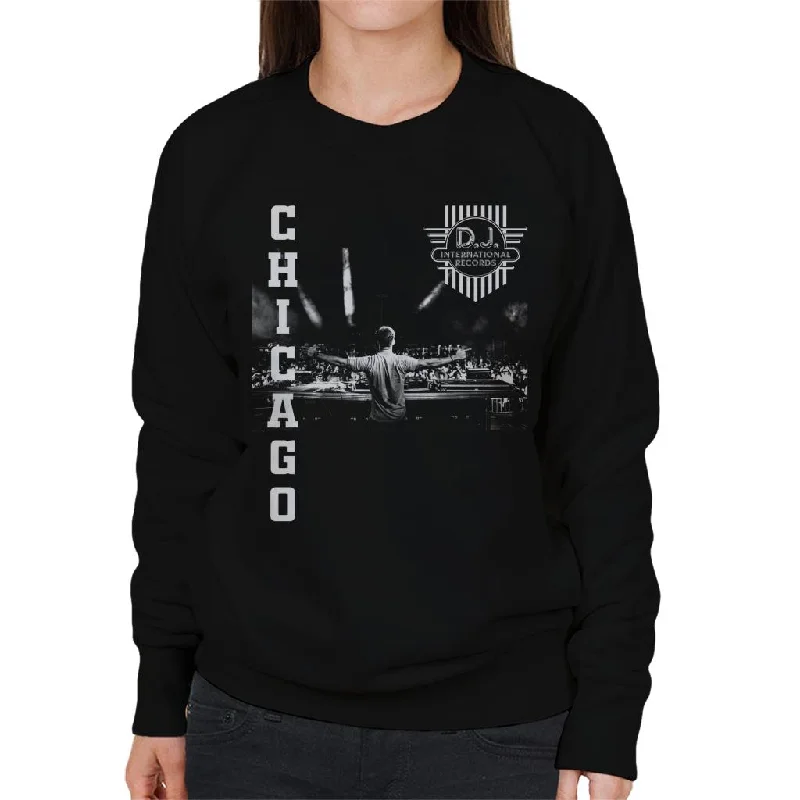 DJ International Chicago Live Women's Sweatshirt Hoodie with Drop Shoulder Relaxed Streetwear DJ International Chicago Live Women's Sweatshirt Hoodie with Drop Shoulder Relaxed Streetwear