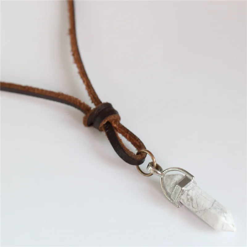 White Turquoises Pillar Stone Pendant Necklace Men Women Brown Genuine Top Leather Rope Sweater Chain Homme Male Cowboy Jewelry Turtle Neck Boat Neck Asymmetrical Neck White Turquoises Pillar Stone Pendant Necklace Men Women Brown Genuine Top Leather Rope Sweater Chain Homme Male Cowboy Jewelry Turtle Neck Boat Neck Asymmetrical Neck