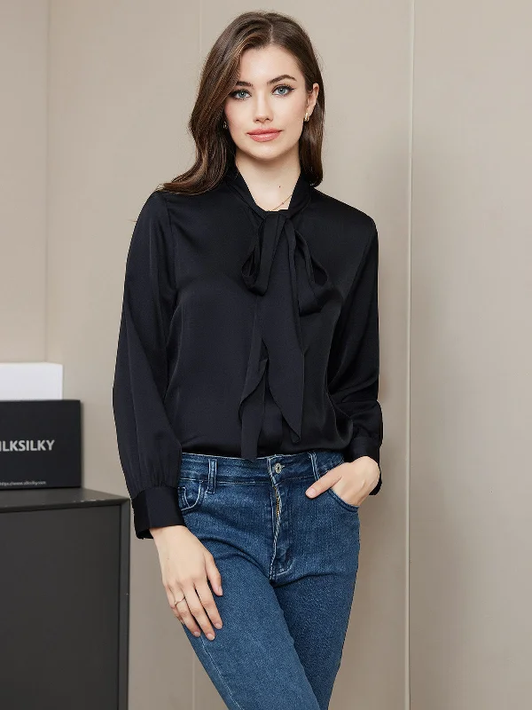 Clearance(US Warehouse) -Bow Tie Silk Blouse Shirt Feminine Ruffle Blouse