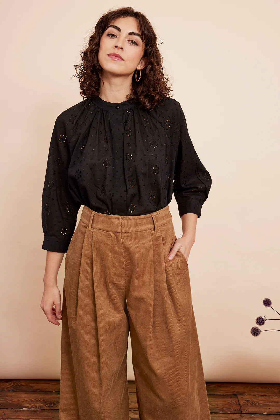 Bianca Lurex Broderie Black Blouse Embroidered Cotton Blouse