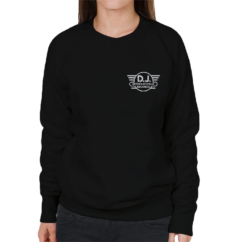 DJ International Records Classic Logo Women's Sweatshirt Hoodie with Thumb Holes Functional Cozy DJ International Records Classic Logo Women's Sweatshirt Hoodie with Thumb Holes Functional Cozy