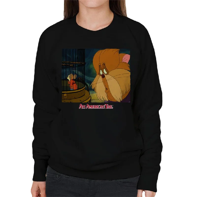 An American Tail Fieval In A Cage And Tiger Women's Sweatshirt Hoodie with Mock Neck Collared Structured An American Tail Fieval In A Cage And Tiger Women's Sweatshirt Hoodie with Mock Neck Collared Structured