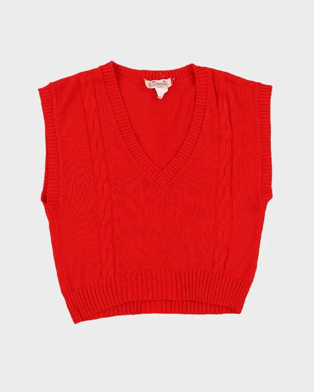 Vintage 80s Red Sleeveless Tank Knit / Sweater Vest - M Polka Dot Checkered Tartan