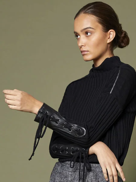 Eyelet Leather Trim Jumper BACK IN ST0CK Real Fur Shearling Chenille